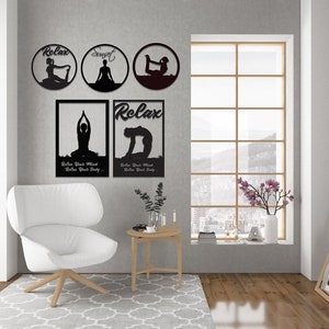 Relax, Yoga, Meditation laser cut wall art 5 Svg digital download File! Laser cutting, cnc, dxf, wood wall art, metal panel AI file designs.