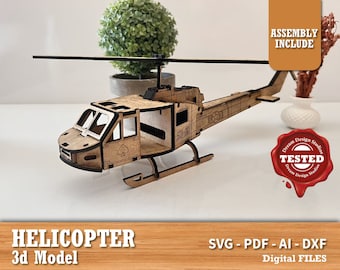 Helicopter Copter Model Laser Cut Display vector Easy Cut, storage, stand display cut out Dxf Svg File for Cnc Router Plan Glowforge Circut