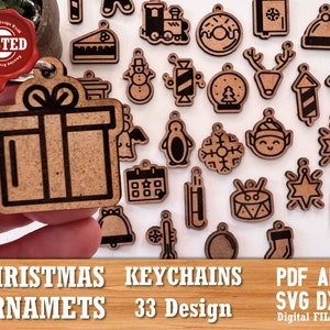 Weihnachten noel Schlüsselanhänger Set aus Holz | Unikat |Accessoires für Schlüssel | Einzigartiges Geschenk Digital Download Laser cut SVG, Schlüsselanhänger Geschenk