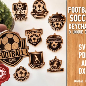 Football Soccer Keychains Bundle Svg, digital download files Cricut Silhouette Laser Cut