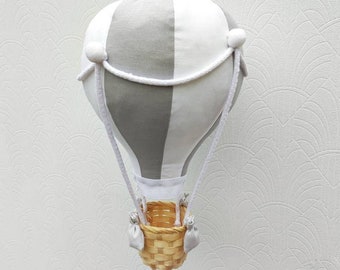 Gray and White Hot Air Balloon: Travel Theme Nursery Decor