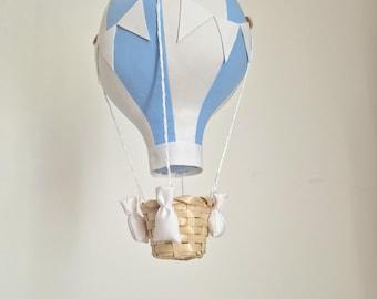 Blue and White Hot Air Balloon, Travel Theme Nursery Decor