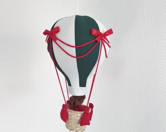 Christmas Hot Air Balloon with Teddy Bear: Green & White Nursery Decor