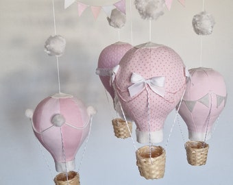 Hot Air Balloon Mobile perfect Baby Shower gift, travel theme nursery, baby pink mobile