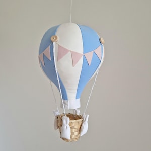 Niebieski balon na gorące powietrze, prezent na baby shower, motyw podróży, wystrój pokoju dziecięcego, Heißluftballon
