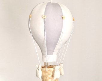 Grey and White Hot Air Balloon, Travel Theme Nursery Decor