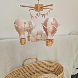 Handmade Hot Air Balloon Mobile: Pink & Beige Nursery Decor