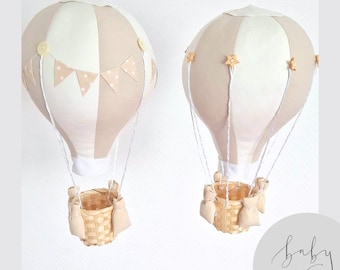 Set of 2 Beige Hot Air Balloons, Baby Shower Gift Travel Theme Nursery Decor, Heißluftballon