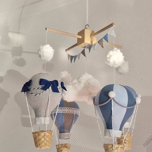 Hot Air Balloon Baby Mobile: Blue Nursery Decor, Travel Theme