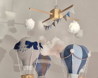 Ready to ship! Hot Air Balloon Mobile perfect Baby gift, travel theme nursery, baby blue mobile