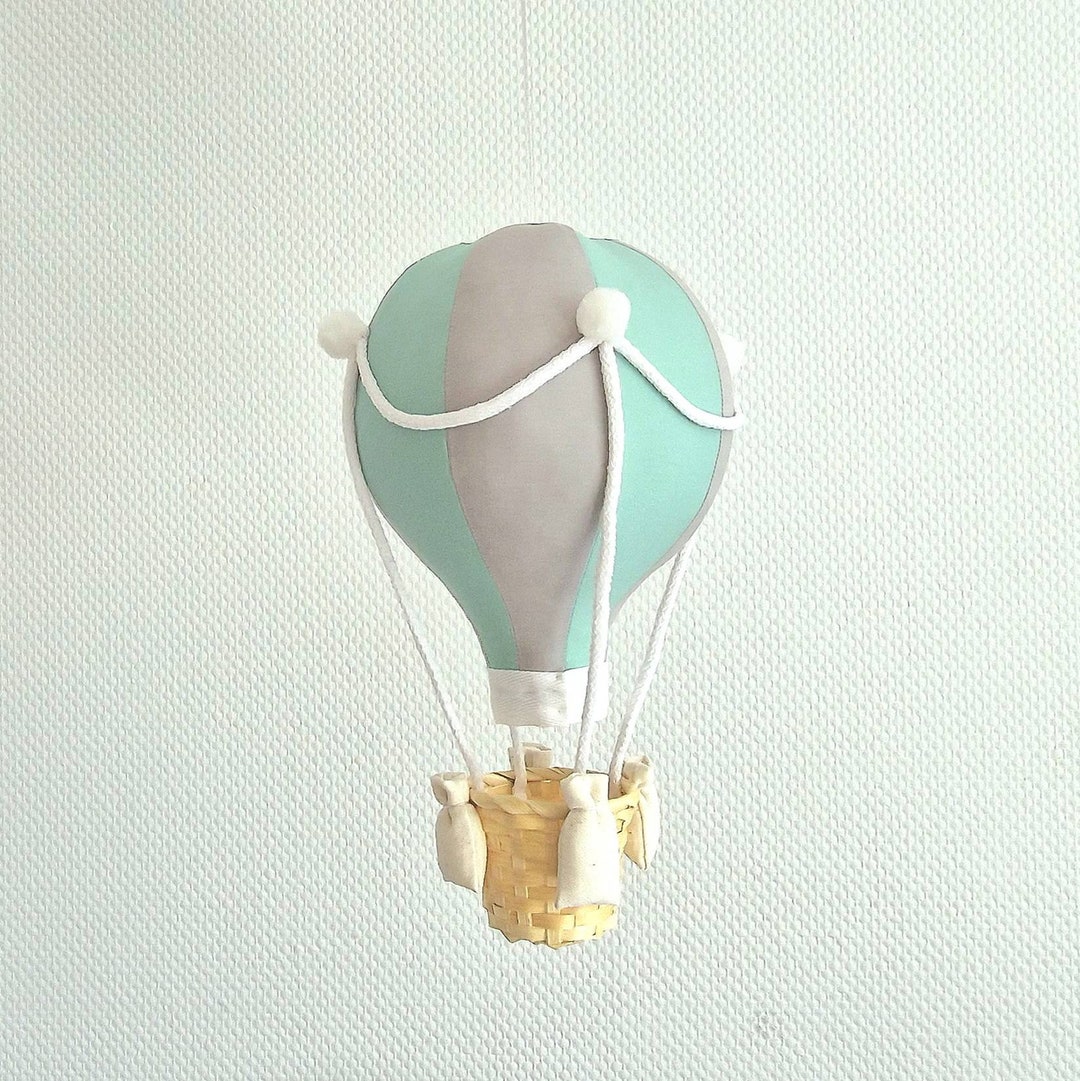 Mint and Grey Hot Air Balloon, Baby Shower Gift Travel Theme Nursery
