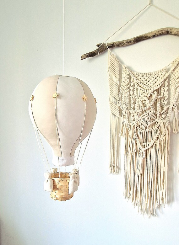 Beige White Hot Air Balloon: Travel Theme Nursery Decor