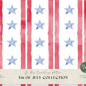 Fichier sans couture du 4 juillet - motif répétitif pour le tissu - indépendance des Etats-Unis - papier numérique patriotique - rayures étoiles aquarelle usage Commercial