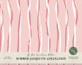 Könnte beinhalten: Ein nahtloses Muster mit wellenförmigen Linien in Rosa und Weiß auf einem hellrosa Hintergrund. Das Muster ist mit "Summer Coquette Collection" beschriftet und ein hochauflösendes Design.