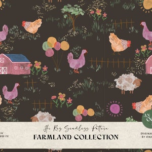 Farm Seamless File - Farm Animal Pattern for Fabric - Repeating Pattern - Commercial Use -  Seamless Pattern for Kid - Chicken Cute Animal