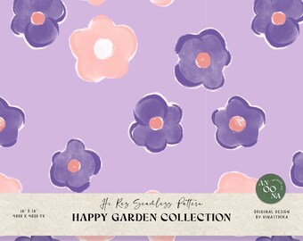 Retro Groovy Floral Seamless Pattern: Pink Summer Flowers (Digital Paper)