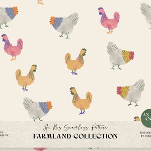 Farm Animal Seamless File – Chicken Pattern, Commercial Use (JPEG)