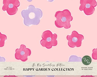 Summer Florals Seamless Pattern: Retro Pink Flowers Digital Paper (JPEG)