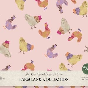 Farm Seamless File - Farm Animal Pattern for Fabric - Repeating Pattern - Commercial Use - Chicken Seamless Pattern for Kid - Cute Animal