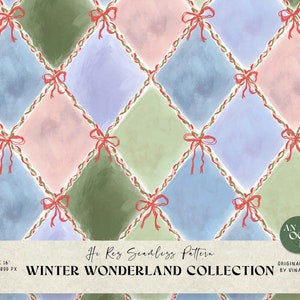 Winter Wonderland Seamless File - Patrón de coqueta de acuarela - Papel digital - Uso comercial - Patrón a cuadros femenino para sublimación
