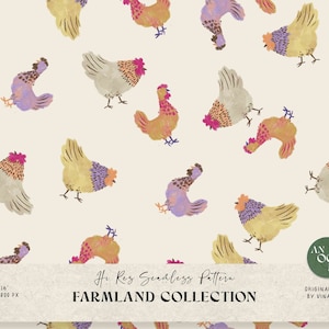 Farm Seamless File - Farm Animal Pattern for Fabric - Repeating Pattern - Commercial Use - Chicken Seamless Pattern for Kid - Cute Animal