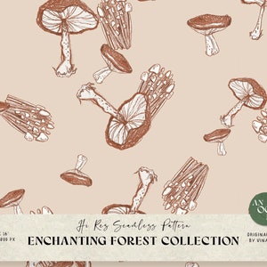 Fall Boy Seamless Pattern - Autumn Digital File - Repeating Pattern - Commercial Use - Mushrooms Seamless File - Commercial Use