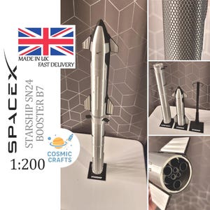 SpaceX Starship SN24 Model + Booster B7 – Detailed - Space Collectible - NASA SpaceX Gift - Rocket - Space Desk Decor - Fast Free Delivery