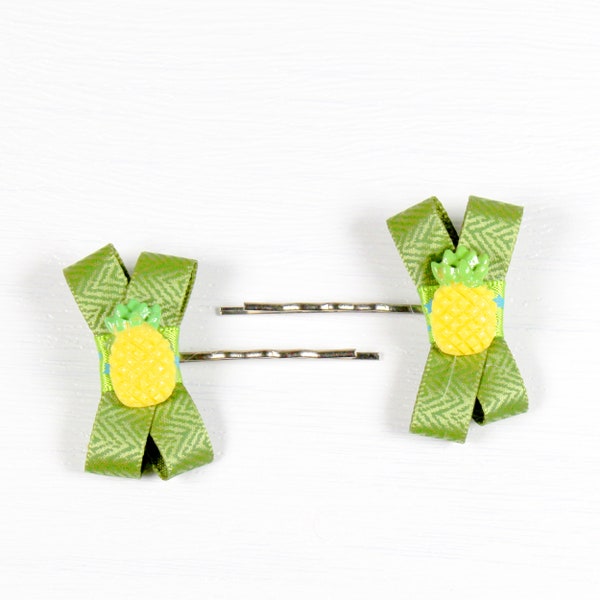 Pair Of Pineapple Hair Pins - Tropical Hair Bows - Holiday Hair Grips - Fruit Hair Clips - Girl Hair Accessories