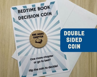 Bedtime Decision Flip Coin for Book Lover, Wooden Engraved Yes No Coin for Bibliophile, Book Lovers Gift Idea for Book Club Gift Exchange