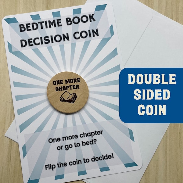 Bedtime Decision Flip Coin for Book Lover, Wooden Engraved Yes No Coin for Bibliophile, Book Lovers Gift Idea for Book Club Gift Exchange