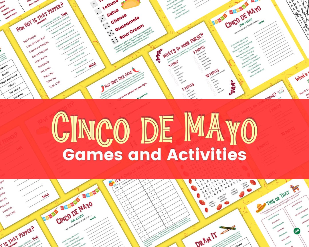 Cinco De Mayo Game Bundle Printable May 5 Party Games Fiesta Game Cinco ...