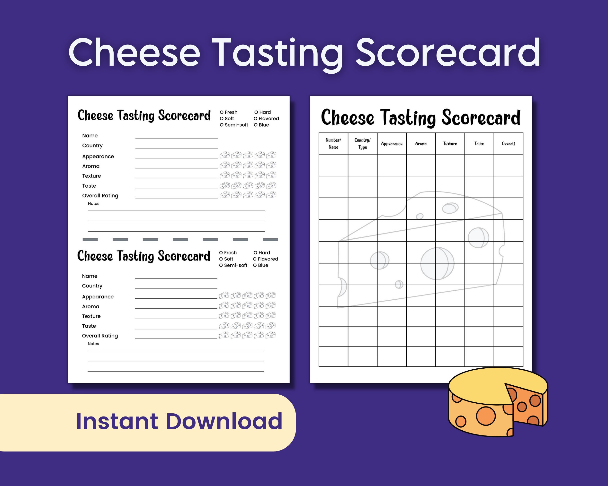 Cheese Tasting Score Card, Wine and Cheese Party Tasting Game, Fun ...