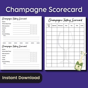 Tarjeta de puntuación de degustación de champán, tarjeta de puntuación de degustación de vuelo de vino espumoso a ciegas para fiesta de champán, juego de Año Nuevo o despedida de soltera burbujeante de noche de chicas