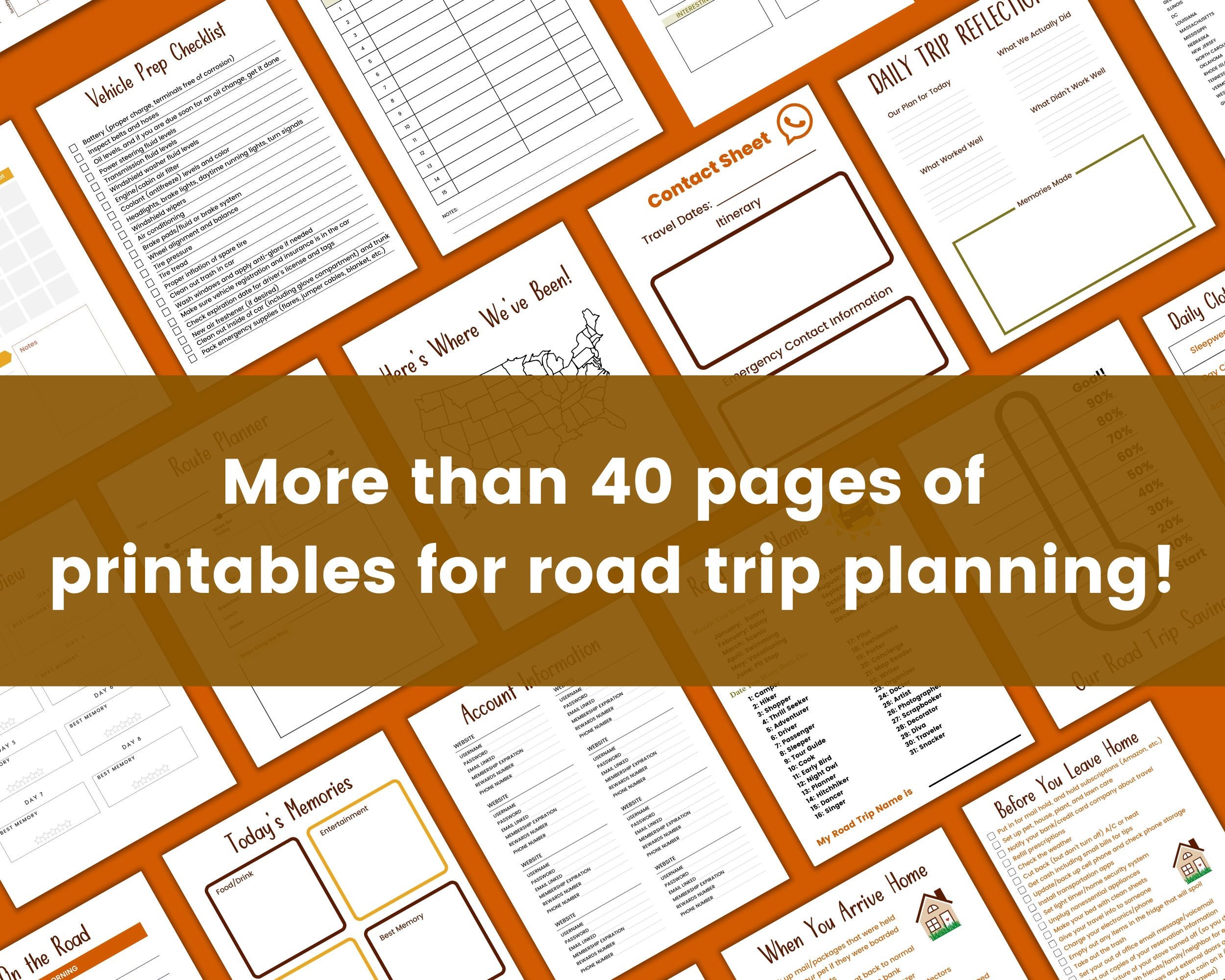 Road Trip Planner Printable Checklist, Trip Planning for Total Trip