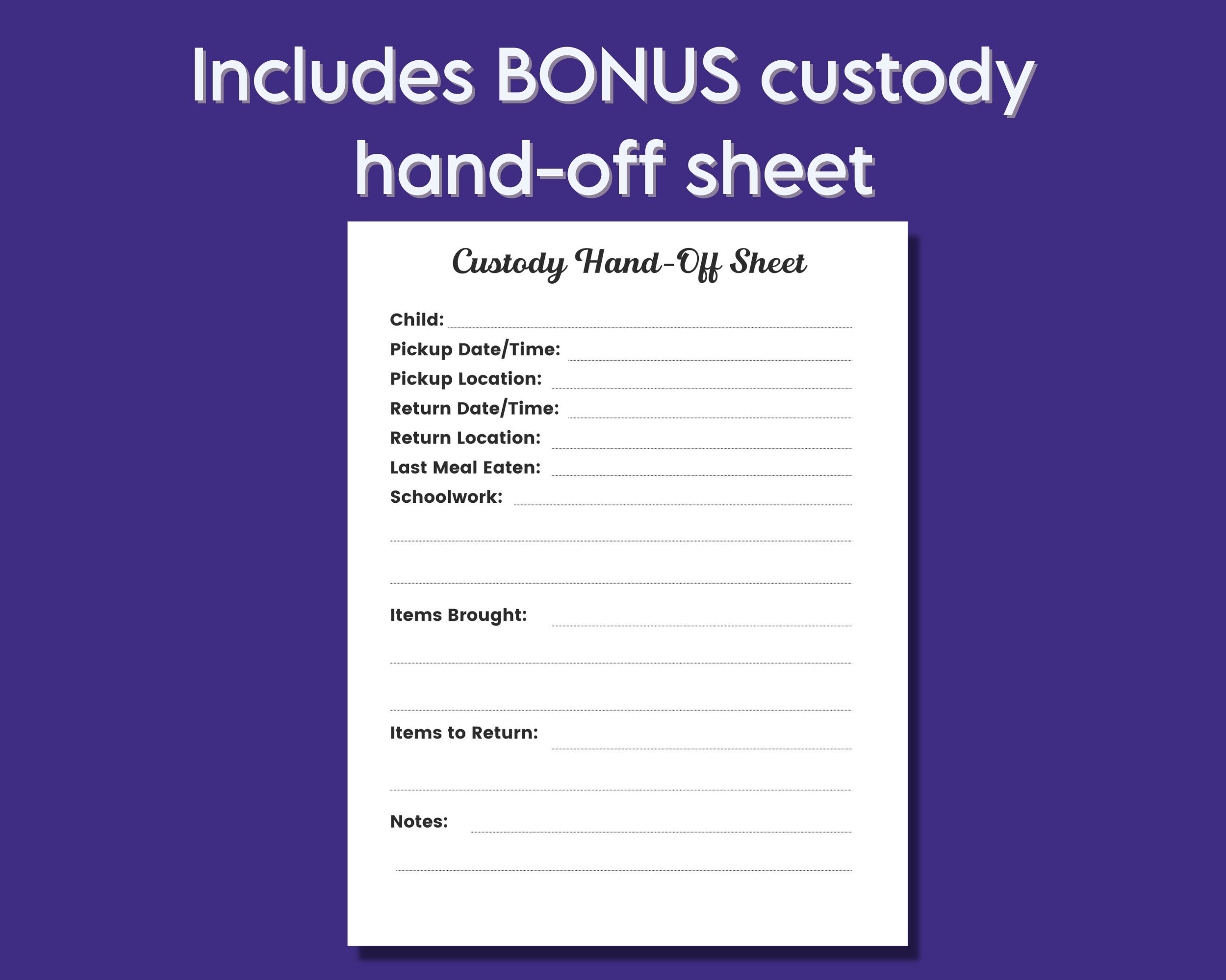 Custody Calendar Printable Keep Track of Visitation Schedule for Single ...