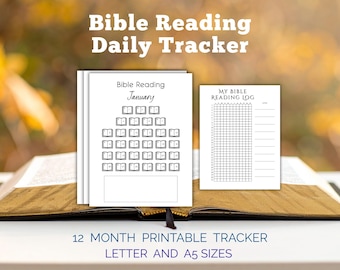 Monthly Bible Reading Tracker Daily Devotion or Bible Year Scripture Study  (Printable PDF Journal Pages)
