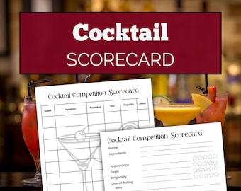 Cocktail Competition Scorecard – Mixed Drink Tasting Party Game (PDF Download)