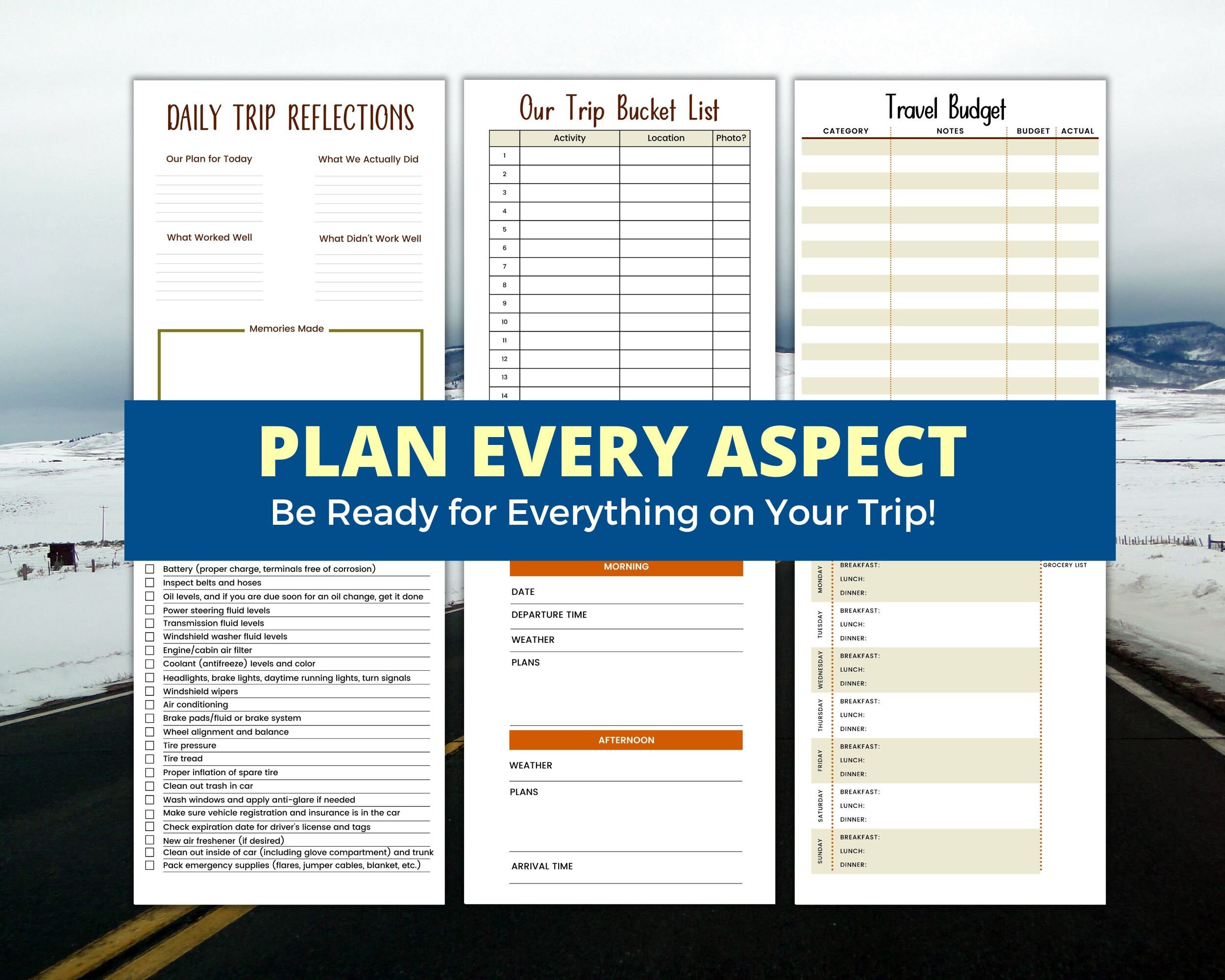 Road Trip Planner Printable Checklist, Trip Planning for Total Trip