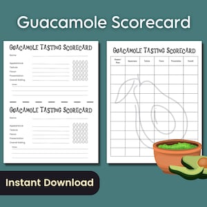 Guacamole-proeverijscorekaart, Guac-scorekaarten voor de beste Guacamole Cinco de Mayo Mexicaans eten Tequila-feest, virtuele happy hour-proefnotities