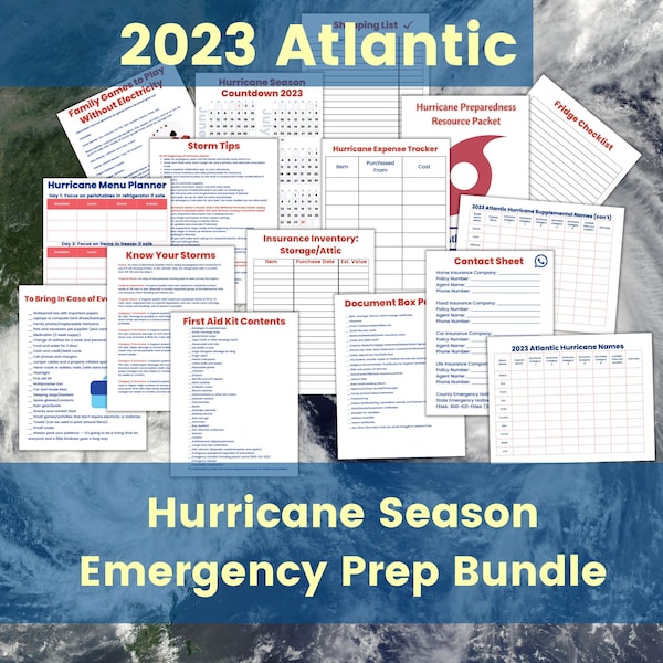 2023 Atlantic Hurricane Season Planner Printable Checklist for Emergency Preparation, Hurricane Storm Tracking