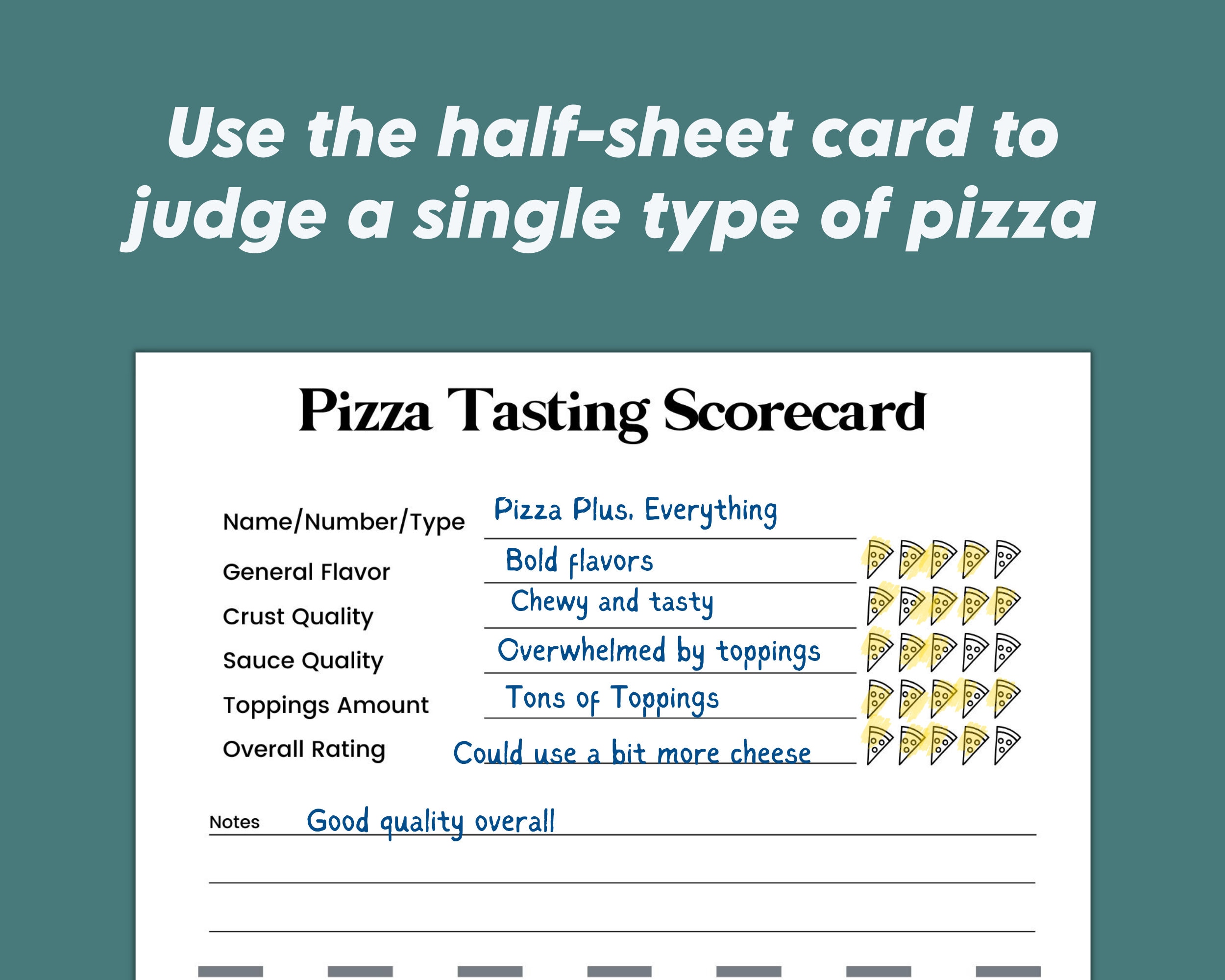 Pizza Tasting Score Card, Best Pizza Contest Scorecard, Pizza Night