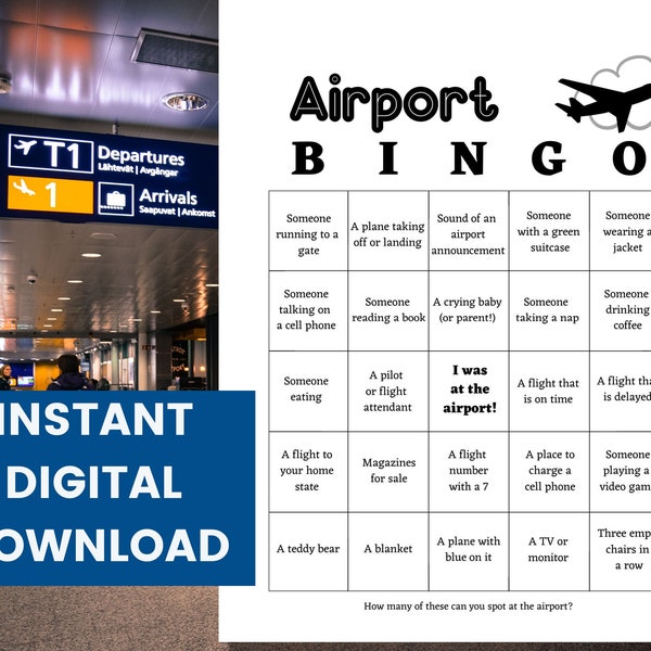 Airport Travel Bingo | Activity for Traveling with Kids and Families During the Holidays | Fun Game for All Ages