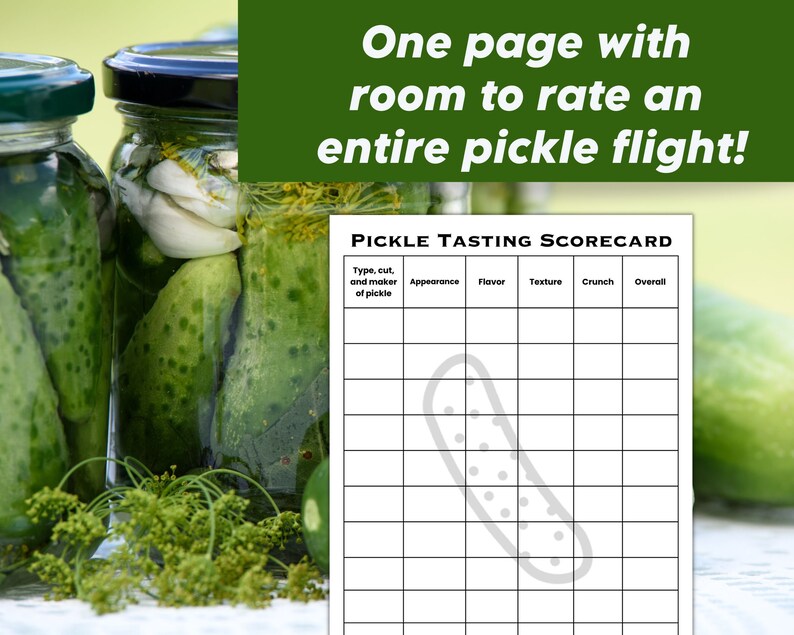 Pickle Tasting Score Card Family Party Food Game Food Etsy