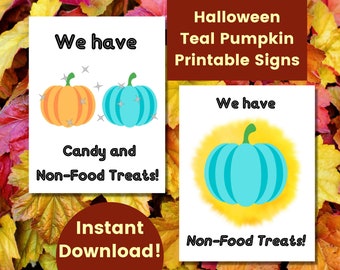 Teal Pumpkin Allergy Awareness Signs for Halloween Trick-or-Treating | Safety Signs for Trick-or-Treat, Trunk or Treat, and Fall Festivals