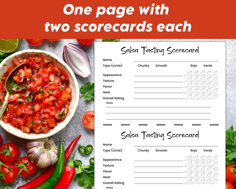 Salsa Tasting Score Card Record Salsa Tasting Notes on This Etsy