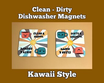 Kawaii Clean Dirty Dishwasher Magnet – Funny Cutesy Kitchen Decor (MDF Sublimation)