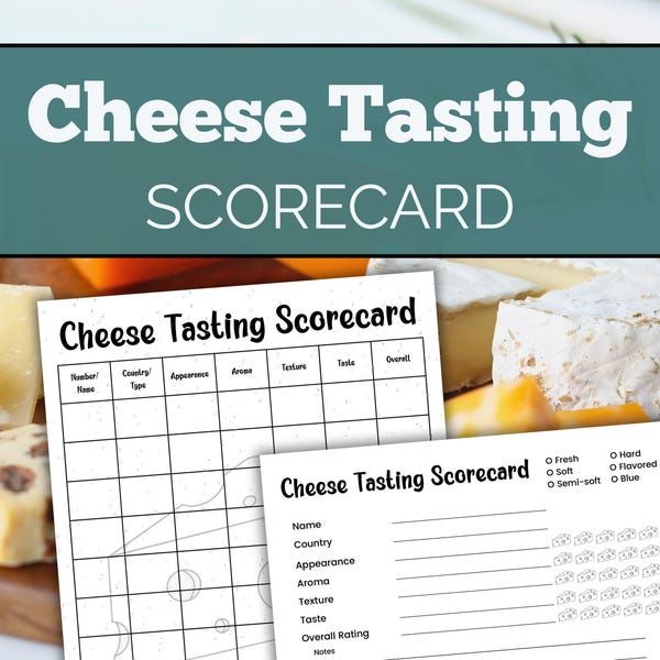 Tarjeta de puntuación de cata de quesos: Juego de fiesta de vino y queso (Descarga PDF)