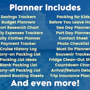 List of some of the sheets included in the cruise ship planner bundle