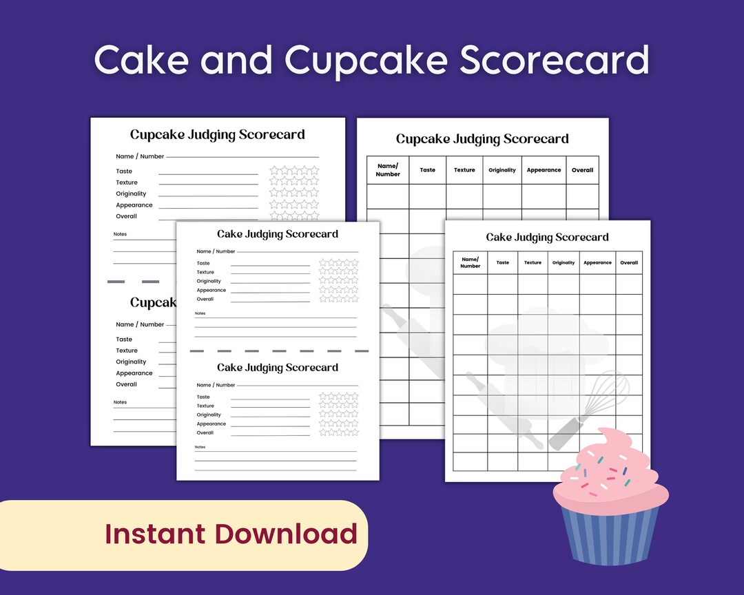 Cake and Cupcake Score Card, Tasting and Decorating Contest Scorecard
