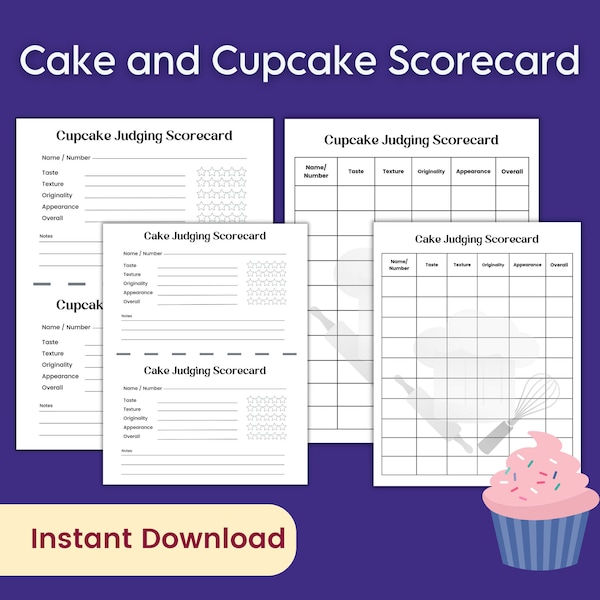 Cake and Cupcake Score Card, Tasting and Decorating Contest Scorecard, Food Award Scoresheet, Pastry Baking Judging